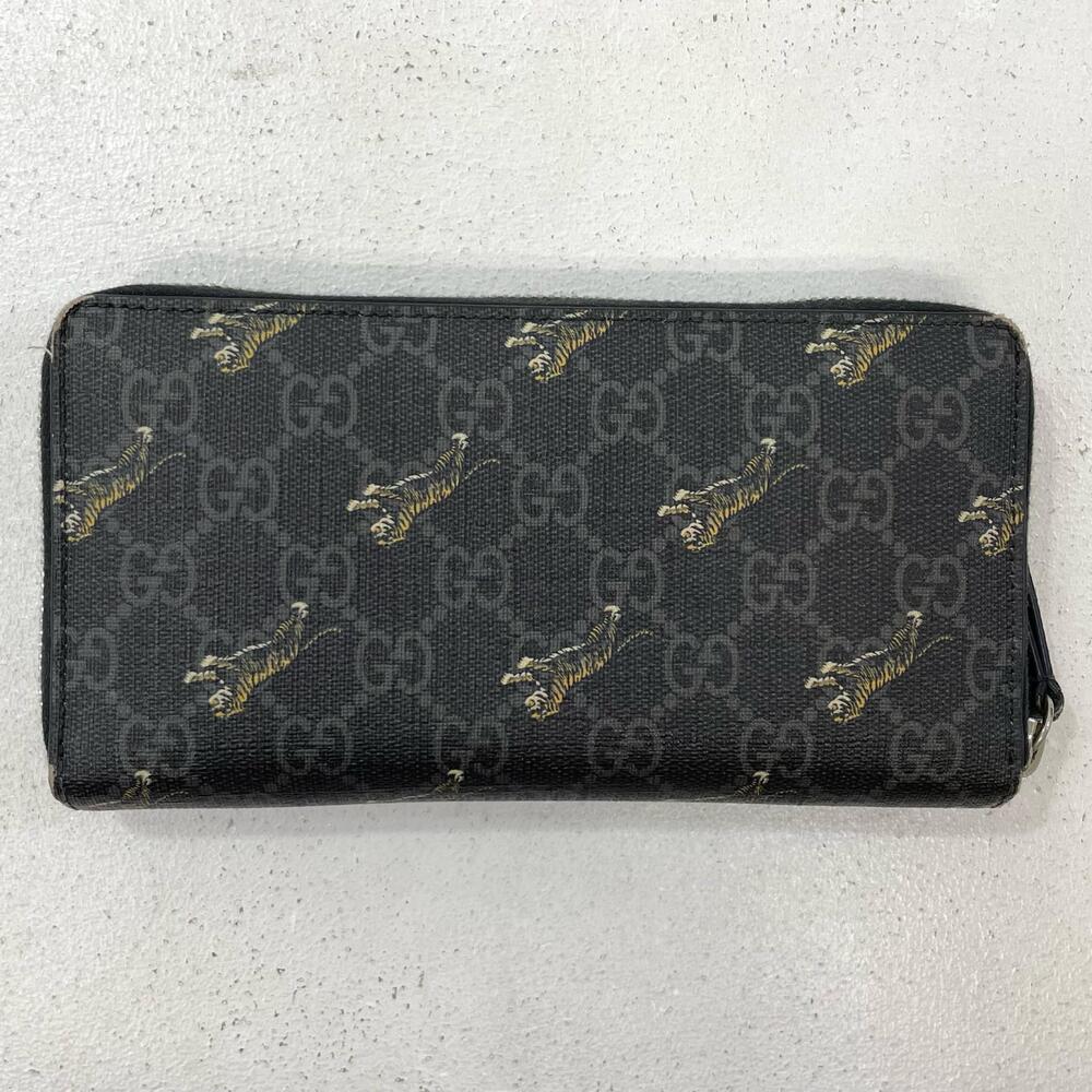 GUCCI GG Supreme Tiger Round Zip Long Wallet Black - Picture 2 of 12